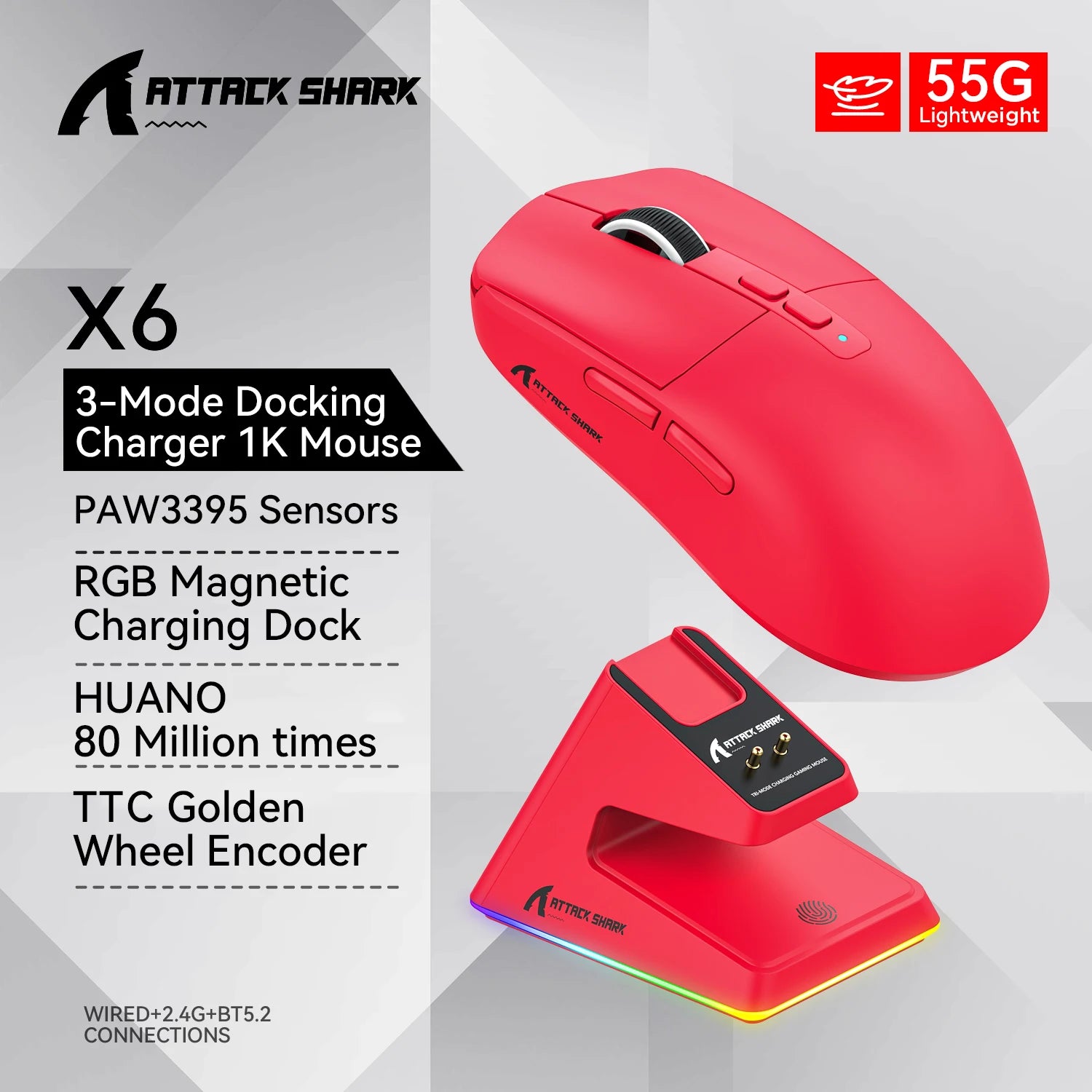Attack Shark X6 Tri-mode gaming mouse.