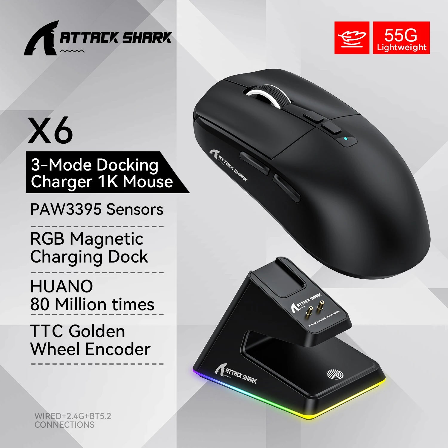 Attack Shark X6 Tri-mode gaming mouse.